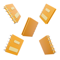 3d renderen geel kladblok icoon set. 3d geven notitieboekje bestaande van los lakens van schrijven papier verschillend standen icoon set. png