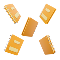 3d rendering yellow notepad icon set. 3d render Notebook consisting of loose sheets of writing paper different positions icon set. png