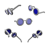 3d renderen bril icoon set. 3d geven wit bril met blauw lens verschillend standen icoon set. png