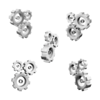 3d renderen drie versnellingen icoon set. 3d geven mechanisme bestaande van drie versnellingen van verschillend maten verschillend standen icoon set. png