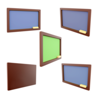 3d renderen school- bord met wit krijt icoon set. 3d geven school- uitrusting voor onderwijs studenten verschillend standen icoon set. png