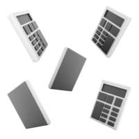 3d rendering simple white calculator icon set. 3d render computing device different positions icon set. png