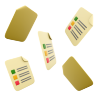 3d rendering exam paper with variants icon set. 3d render sheet with three options marked with different colors different positions icon set. png