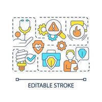 Tips for preventing workplace injuries concept icon. Job safety. Minimize occupational accidents abstract idea thin line illustration. Isolated outline drawing. Editable stroke vector