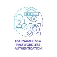 Usernameless and passwordless authentication blue gradient concept icon. Client login process abstract idea thin line illustration. Isolated outline drawing vector