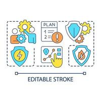 Participation in security planning concept icon. Occupational health. Safety standards cultivation abstract idea thin line illustration. Isolated outline drawing. Editable stroke vector