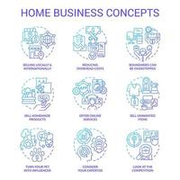 Home business blue gradient concept icons set. Low investment. Small entrepreneurship. Self employment idea thin line color illustrations. Isolated symbols vector