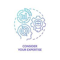 Consider expertise blue gradient concept icon. Brand strategy. Making home based business preparation abstract idea thin line illustration. Isolated outline drawing vector