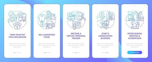 Female business ideas blue gradient onboarding mobile app screen. Walkthrough 5 steps editable graphic instructions with linear concepts. UI, UX, GUI template vector