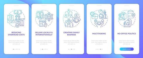 Home business pros blue gradient onboarding mobile app screen. Walkthrough 5 steps editable graphic instructions with linear concepts. UI, UX, GUI template vector