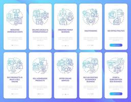 Earning money from home blue gradient onboarding mobile app screen set. Walkthrough 5 steps graphic instructions with linear concepts. UI, UX, GUI template vector