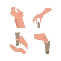 vector illustration of a set of hands with skincare