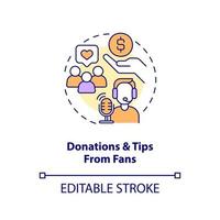 Donations and tips from fans concept icon. Making money with live streaming abstract idea thin line illustration. Isolated outline drawing. Editable stroke vector