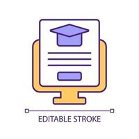 Elearning RGB color icon. Distance education. Learn material online. School knowledge. Do homework on internet. Isolated vector illustration. Simple filled line drawing. Editable stroke