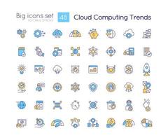 Cloud computing trends RGB color icons set. Digital information management. Isolated vector illustrations. Simple filled line drawings collection. Editable stroke