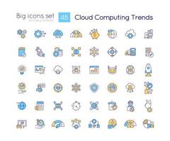 Cloud computing trends RGB color icons set. Digital information management. Isolated vector illustrations. Simple filled line drawings collection. Editable stroke