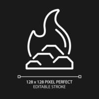 Fossil fuel pixel perfect white linear icon for dark theme. Hydrocarbon material used to heat. Power engines fuel. Thin line illustration. Isolated symbol for night mode. Editable stroke vector