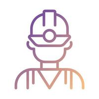 Miner pixel perfect gradient linear vector icon. Manual labour. Coal mining industry employee. Protective equipment. Thin line color symbol. Modern style pictogram. Vector isolated outline drawing