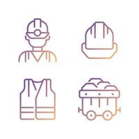 Coal miner protective equipment pixel perfect gradient linear vector icons set. Reflective vest and hardhat. Thin line contour symbol designs bundle. Isolated outline illustrations collection