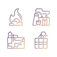 Coal processing pixel perfect gradient linear vector icons set. Fossil fuel power plant. Coal combustion. Thin line contour symbol designs bundle. Isolated outline illustrations collection