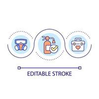 Safety equipment loop concept icon. Emergency preparedness. Avoiding workplace injuries tip abstract idea thin line illustration. Isolated outline drawing. Editable stroke vector