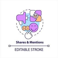 Shares and mentions concept icon. Social media spread. Audience activity. Involvement abstract idea thin line illustration. Isolated outline drawing. Editable stroke vector