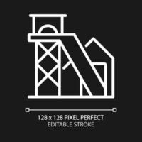 Coal mine pixel perfect white linear icon for dark theme. Lode of fossil fuel in earth. Extraction of rock and ore. Thin line illustration. Isolated symbol for night mode. Editable stroke vector