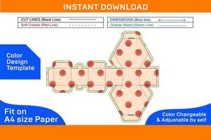 Hexagonal cardboard box or hexagonal gift box dieline template and 3d box design Color Design Template vector