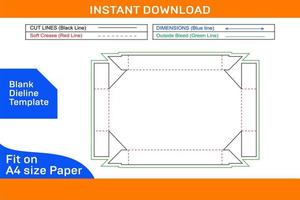 Tray food box corrugated paper tray box dieline template and 3D box design Blank dieline template vector