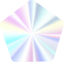 Holographic sticker. Silver label gradient stamp. Metal texture badge. Iridescent rainbow foil in pentagon shape. Neon emblem png