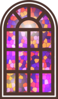 Gothic window. Vintage stained glass church frame. Element of traditional European architecture png