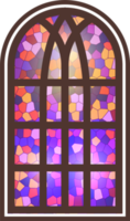 Gothic window. Vintage stained glass church frame. Element of traditional European architecture png