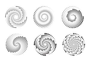 Dotted circles pattern. Abstract half tone graphic set. Circular textured round spiral frames. Vector swirl geometric rings with gradation.