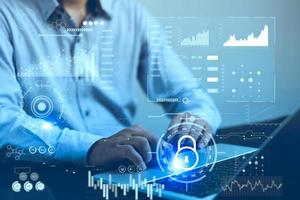 businessperson protect personal information. Padlock icon and internet technology networking. cyber security Technology data Services and information system. photo