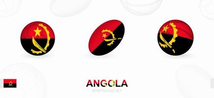 Deportes íconos para fútbol, rugby y baloncesto con el bandera de angola vector