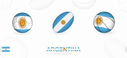 Deportes íconos para fútbol, rugby y baloncesto con el bandera de argentina. vector