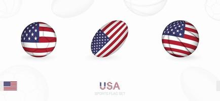 Sports icons for football, rugby and basketball with the flag of USA. vector