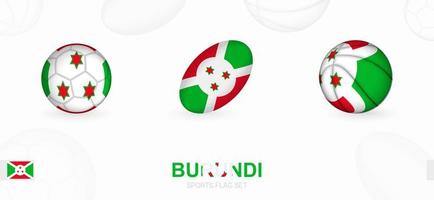 Deportes íconos para fútbol, rugby y baloncesto con el bandera de burundi vector