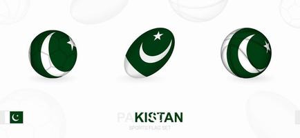 Deportes íconos para fútbol, rugby y baloncesto con el bandera de Pakistán. vector