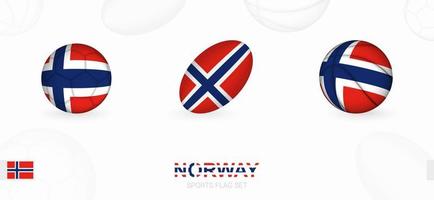 Deportes íconos para fútbol, rugby y baloncesto con el bandera de Noruega. vector
