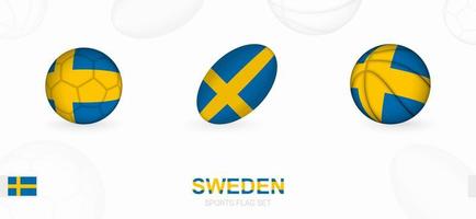 Sports icons for football, rugby and basketball with the flag of Sweden. vector