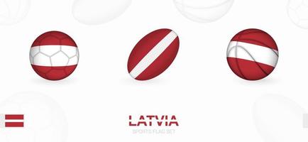 Sports icons for football, rugby and basketball with the flag of Latvia. vector