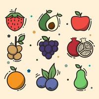 Doodle fruit bundle item, cute colorful doodle, cartoon style. vector