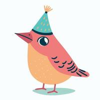 colorful little bird wearing birthday hat vector