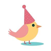 vistoso pequeño pájaro vistiendo cumpleaños sombrero vector