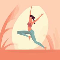 woman in leg pants and top practicing yoga vector