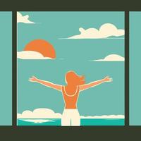 woman enjoying summer with open arms vector