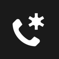 Calling emergency dark mode glyph ui icon. Urgent first aid. User interface design. White silhouette symbol on black space. Solid pictogram for web, mobile. Vector isolated illustration