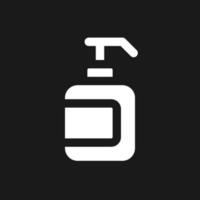 Hand sanitizer dark mode glyph ui icon. Disinfectant. Pump bottle. User interface design. White silhouette symbol on black space. Solid pictogram for web, mobile. Vector isolated illustration