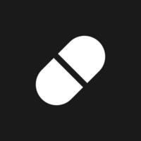 Capsule dark mode glyph ui icon. Oral medication. Pill prescript. User interface design. White silhouette symbol on black space. Solid pictogram for web, mobile. Vector isolated illustration